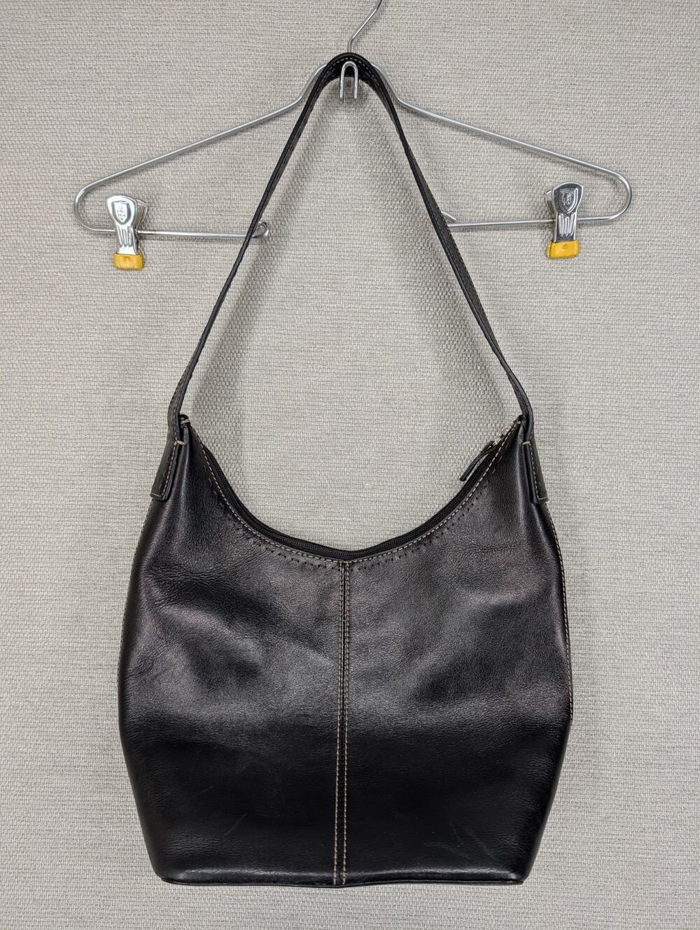 Fossil Classic Black Leather Zip-Top Shoulder HandBag Purse